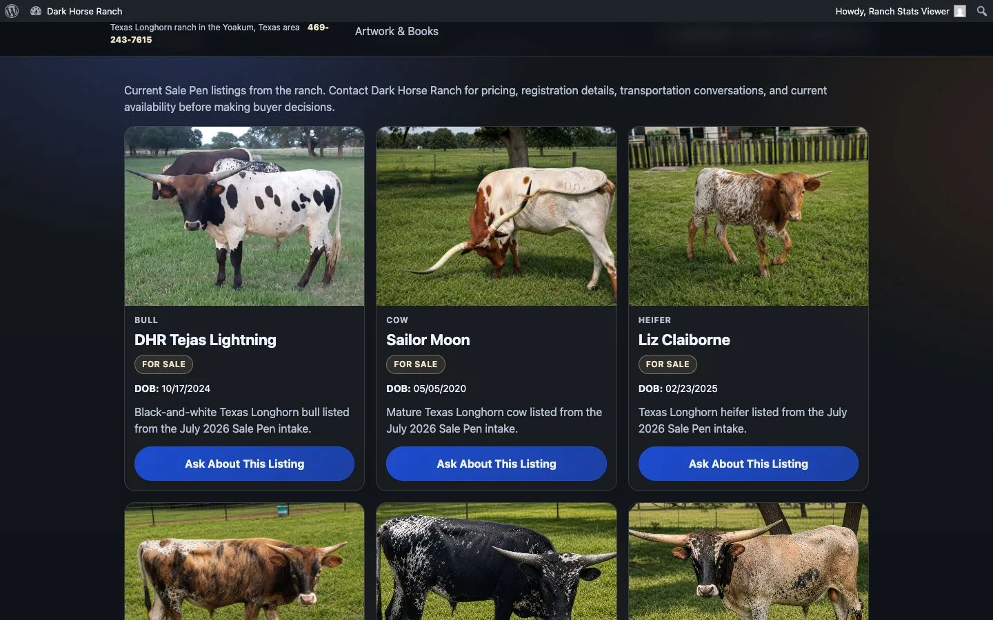 Dark Horse Ranch website — view 3