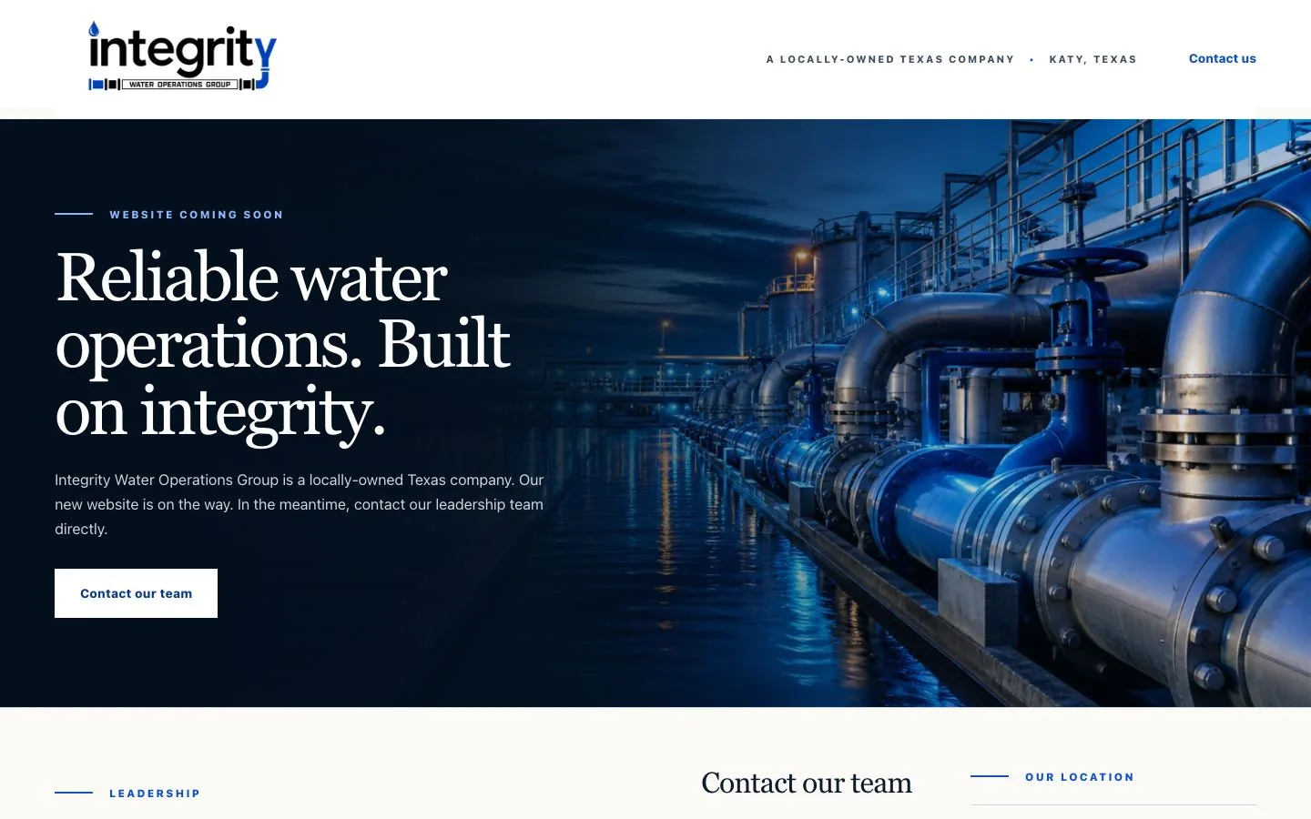 Integrity Water Operations website — view 1