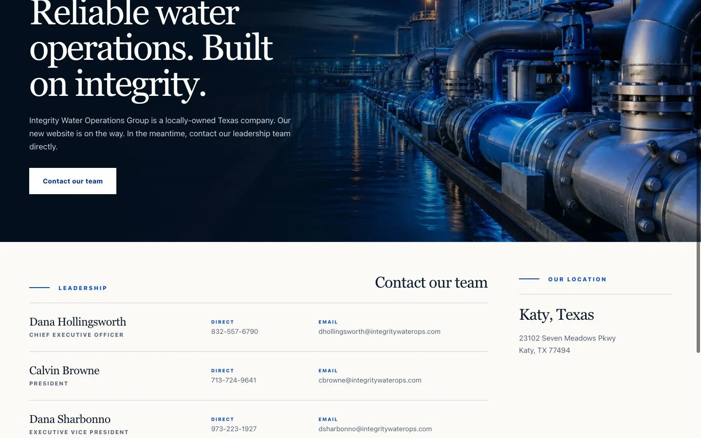 Integrity Water Operations website — view 2