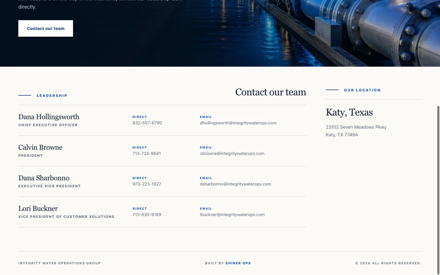 Integrity Water Operations website — view 3
