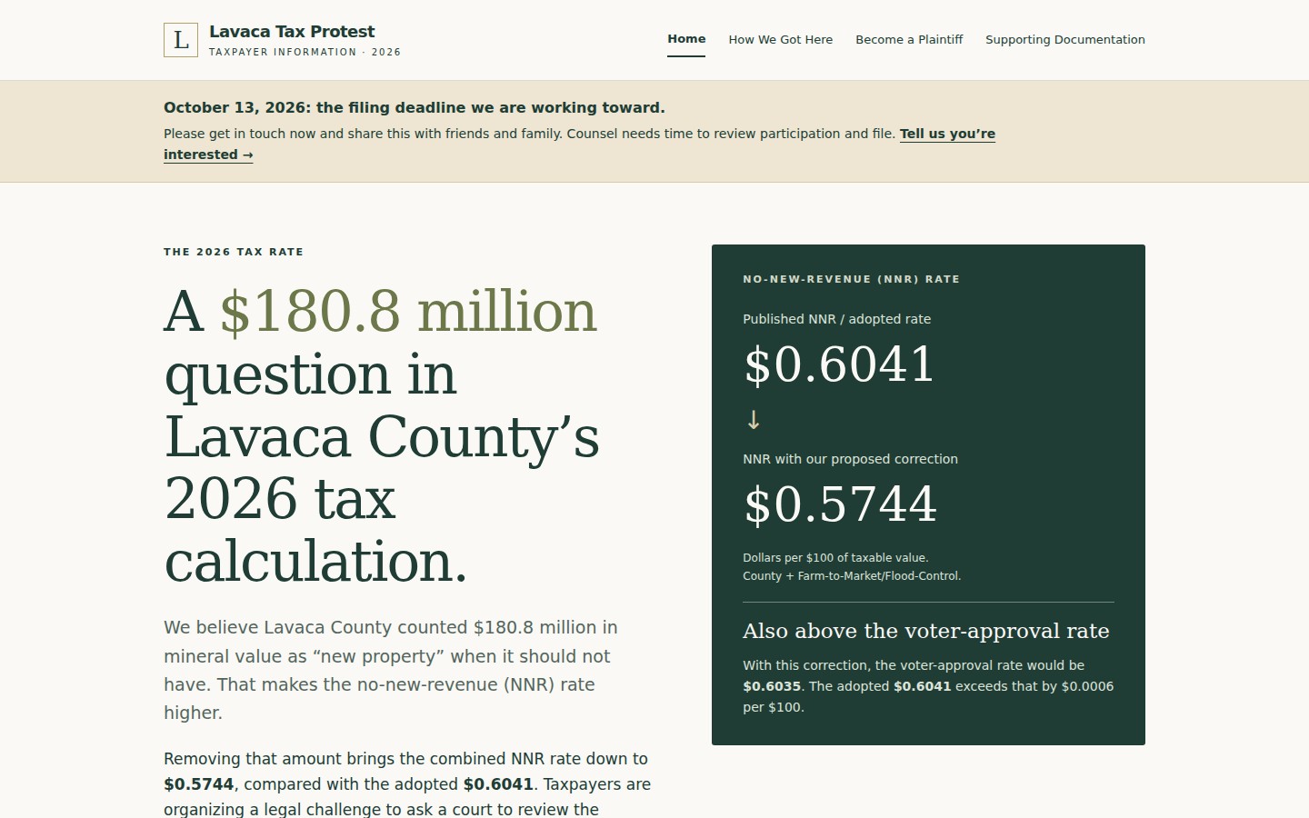 Lavaca Tax Protest website homepage