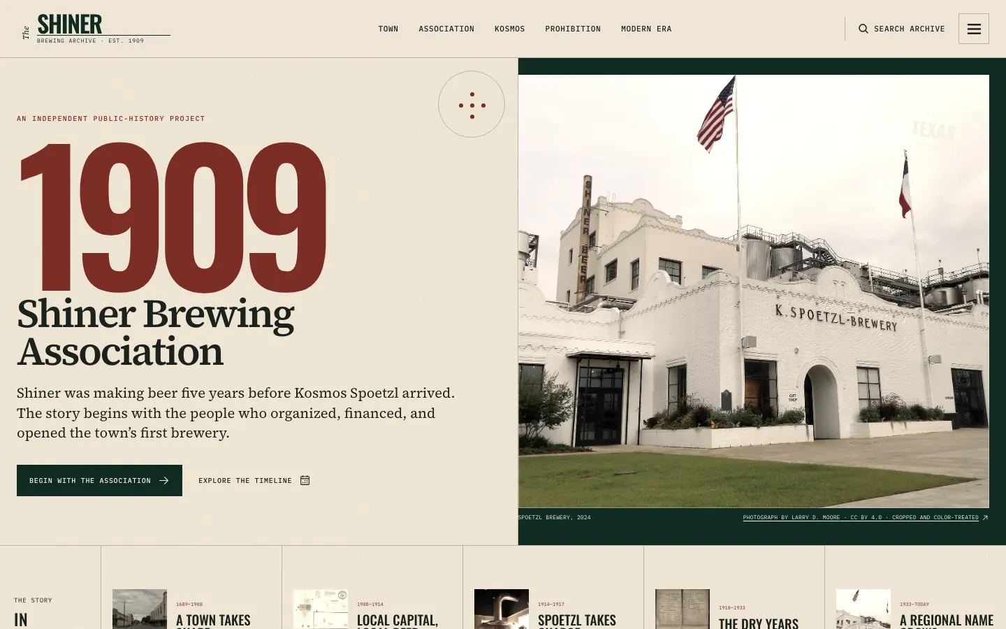 Shiner Brewing Archive website homepage