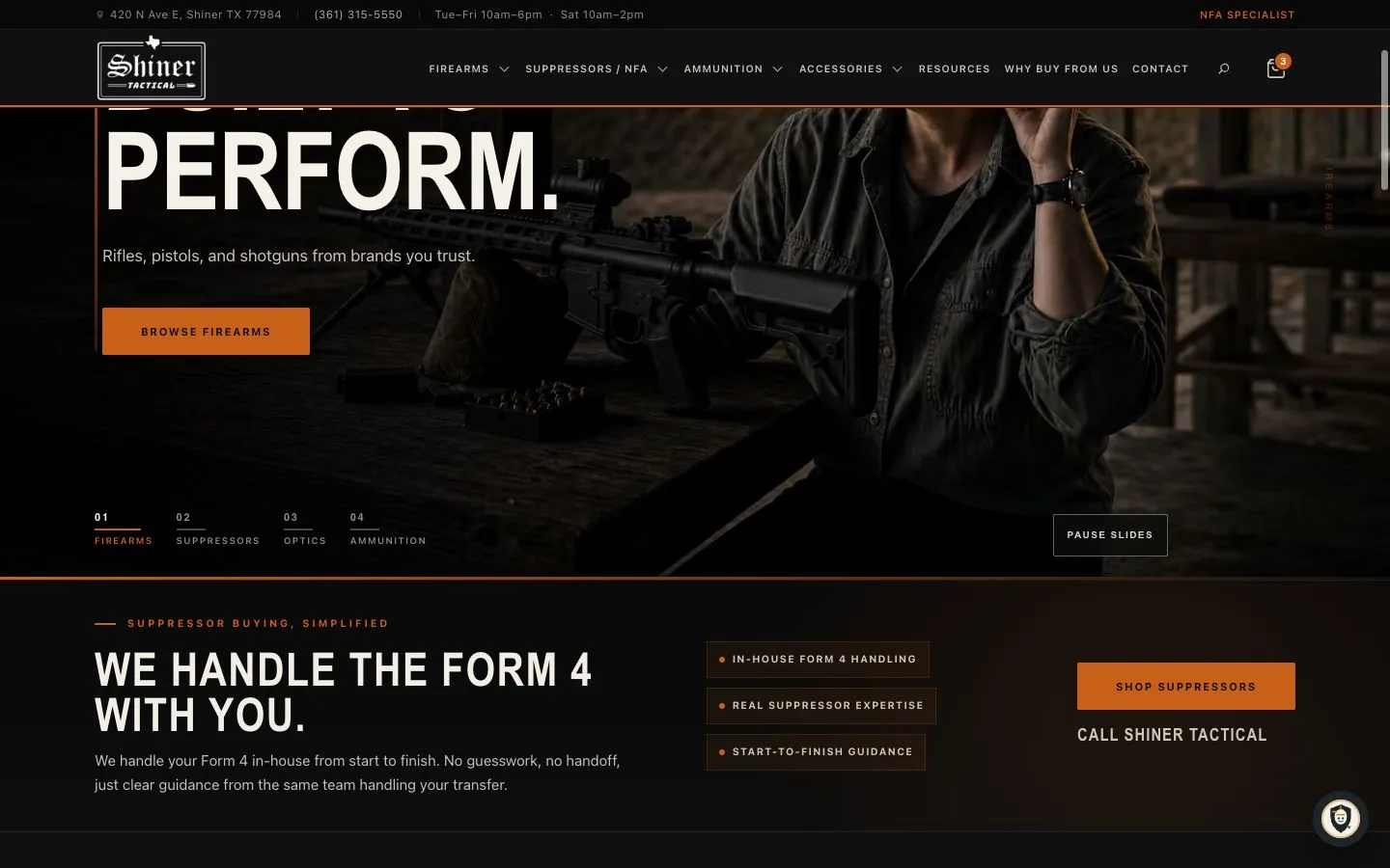 Shiner Tactical website — view 1