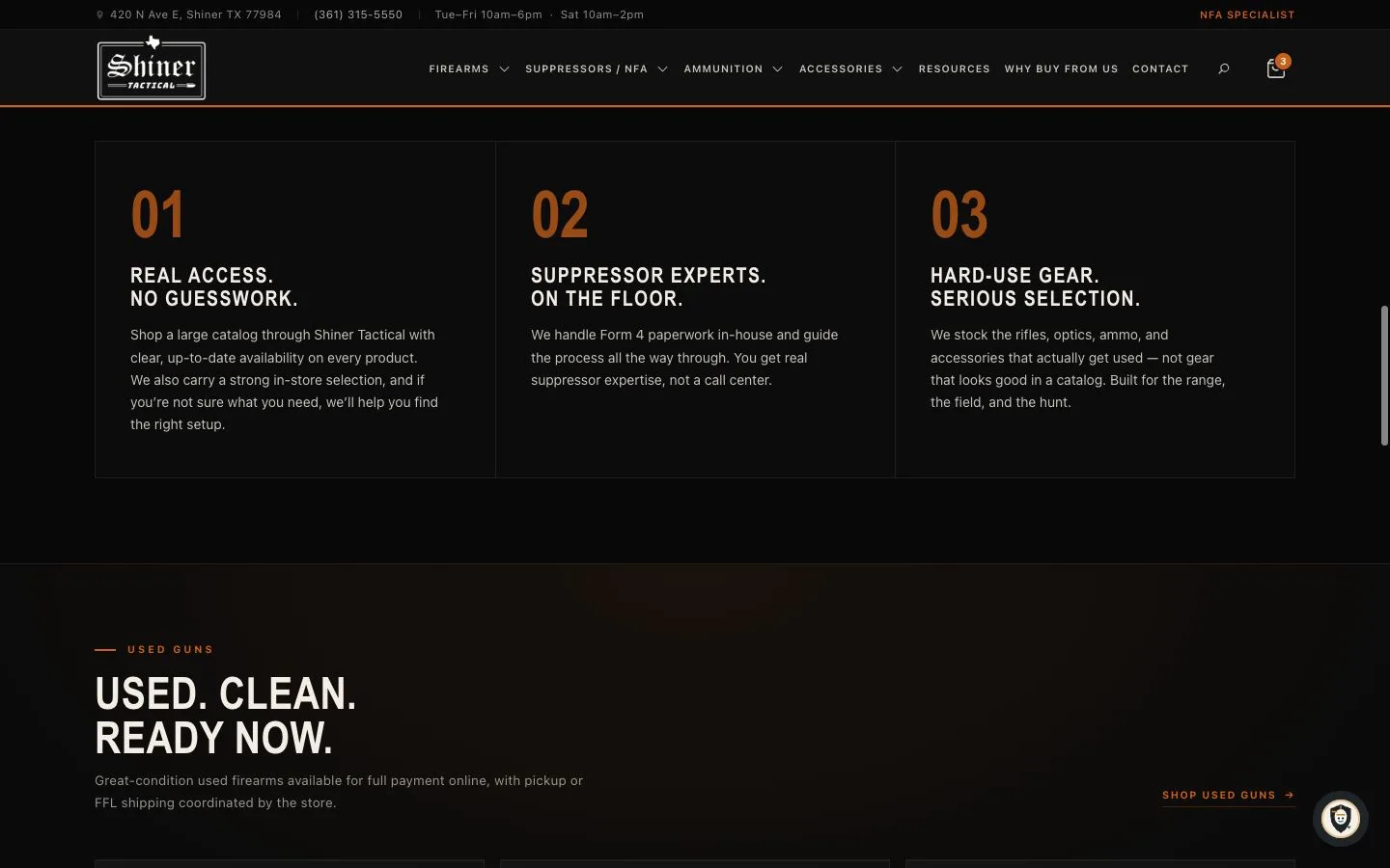 Shiner Tactical website — view 2