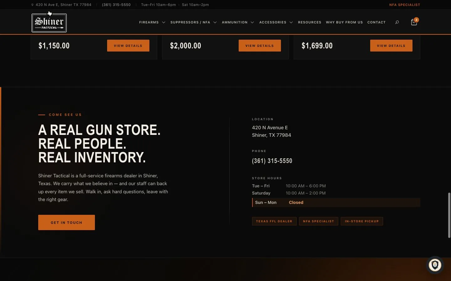 Shiner Tactical website — view 3