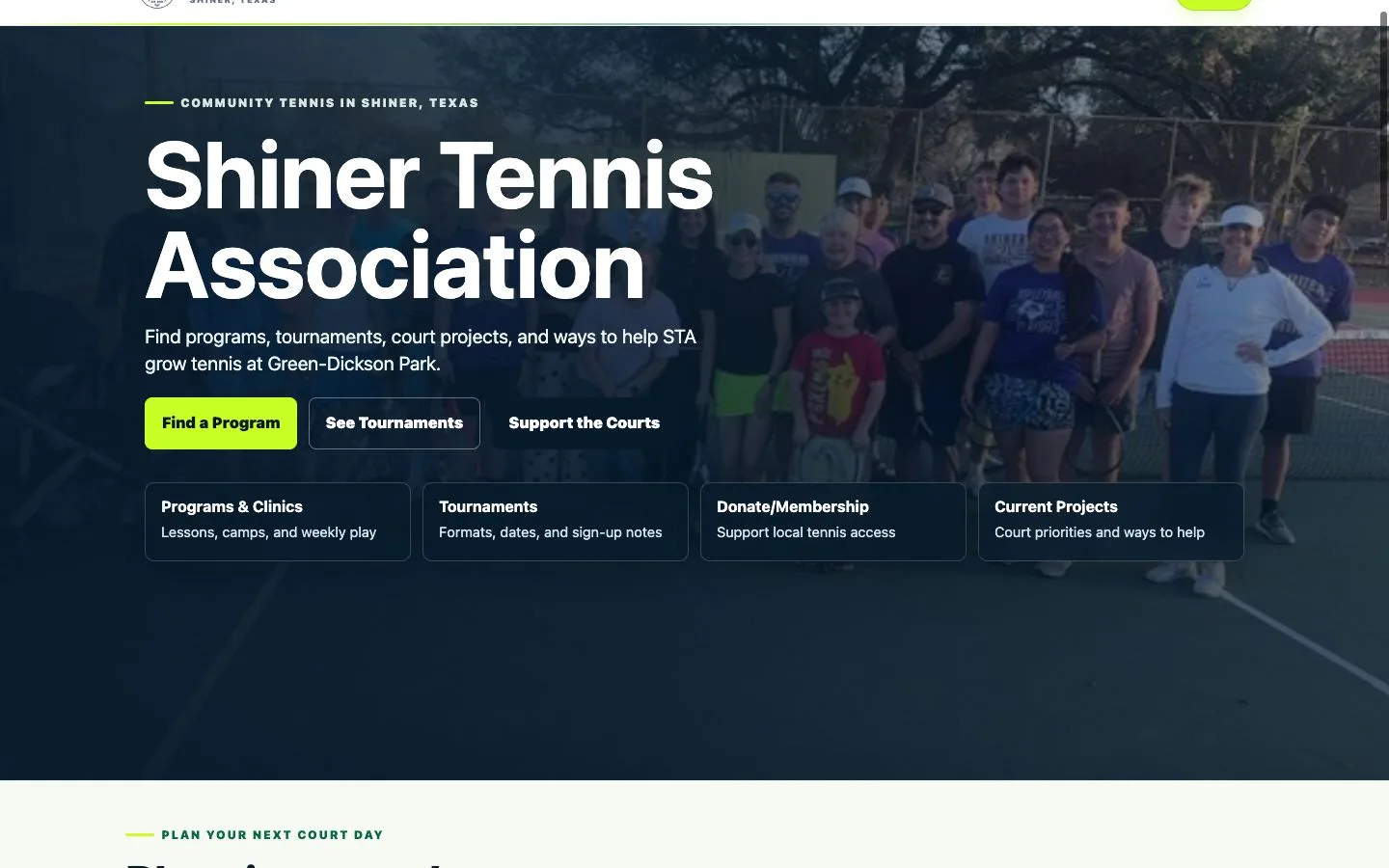 Shiner Tennis Association website — view 1